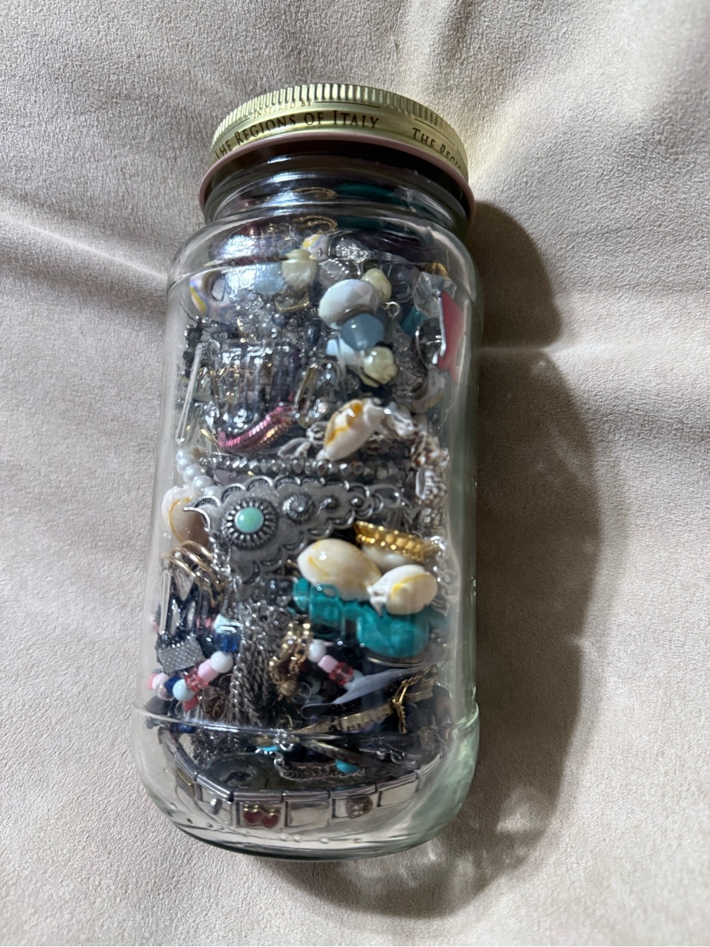 2.5lb jewelry jar of vintage and modern wearable jewelry